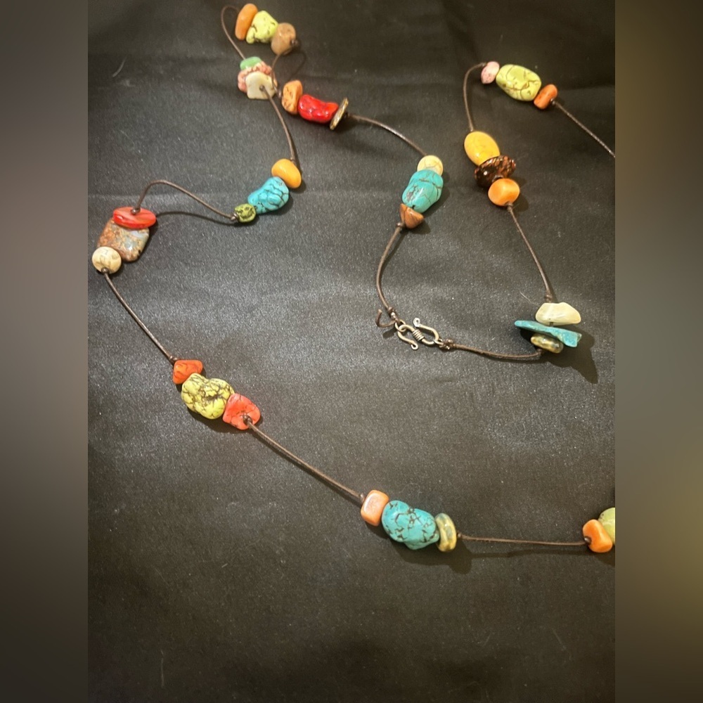 Vintage Native American Multi-Stone Necklace 44” long - Picture 2 of 7
